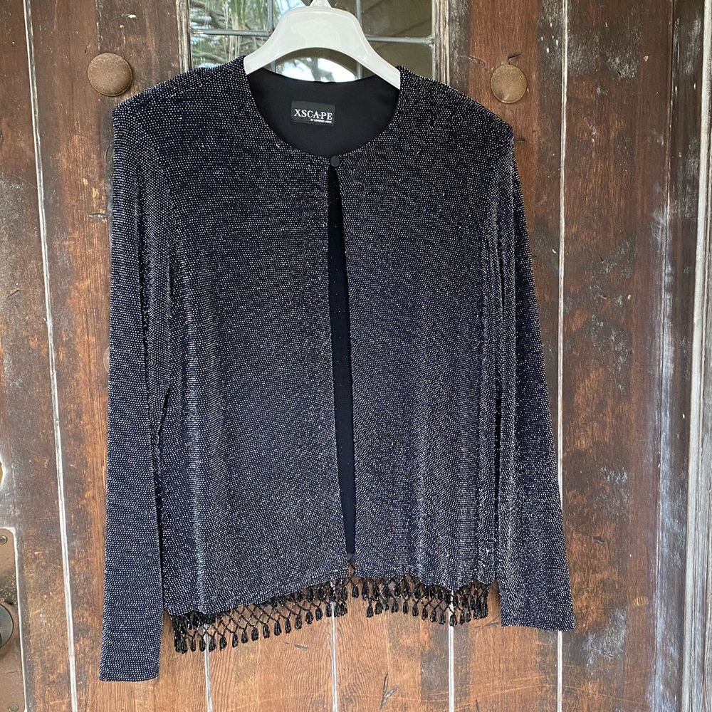 FLAWED Xscape Collarless Metallic Evening Jacket Sz Large